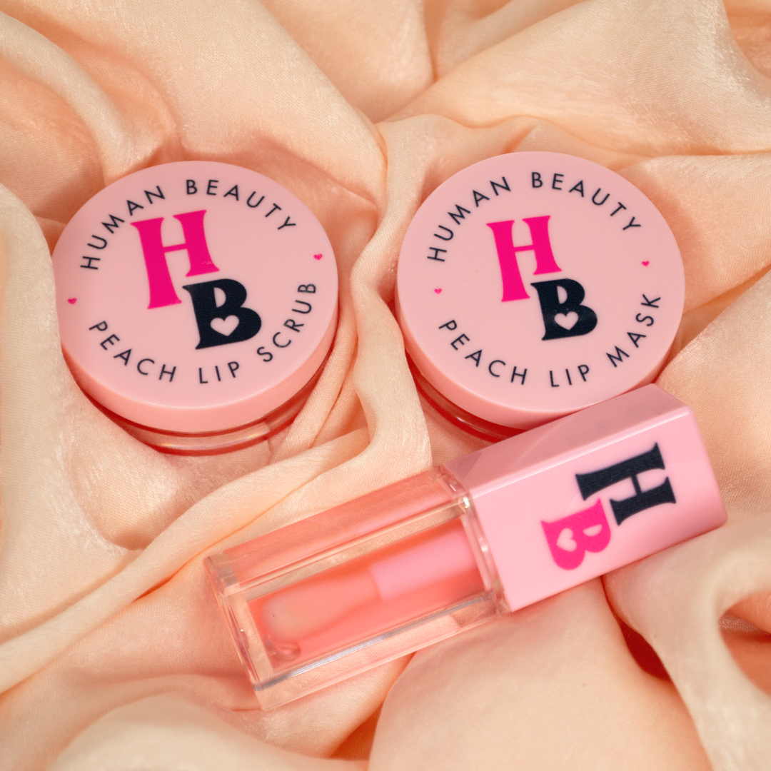 The Peach Please! bundle on a peach fabric, including the limited edition peach scent You&