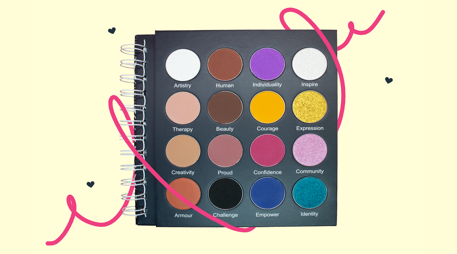 The Makeup Therapy palette on a light yellow background