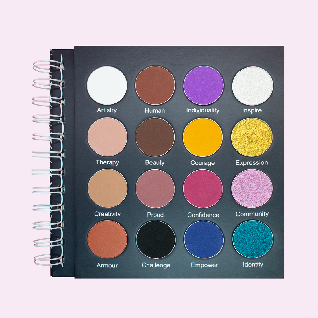 The Makeup Therapy Palette open on a light purple background.